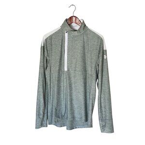 Under Armour Gray & White Hotshot Long Sleeve 1/4 Zip Pullover Size Medium